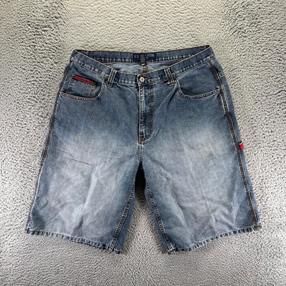 Vintage U.S. Polo Assn. Shorts Mens 40 Blue Cotton Denim Bermuda Carpenter Baggy